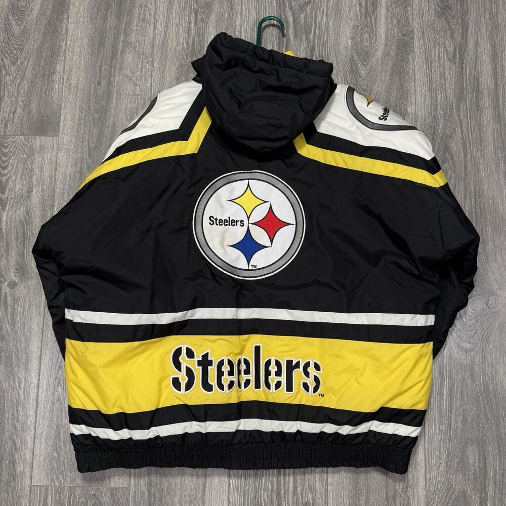 VTG NFL Pro Line Apex One 90s Pittsburgh Steelers Mens XL Puffer Jacket w/ Hood - Picture 5 of 11